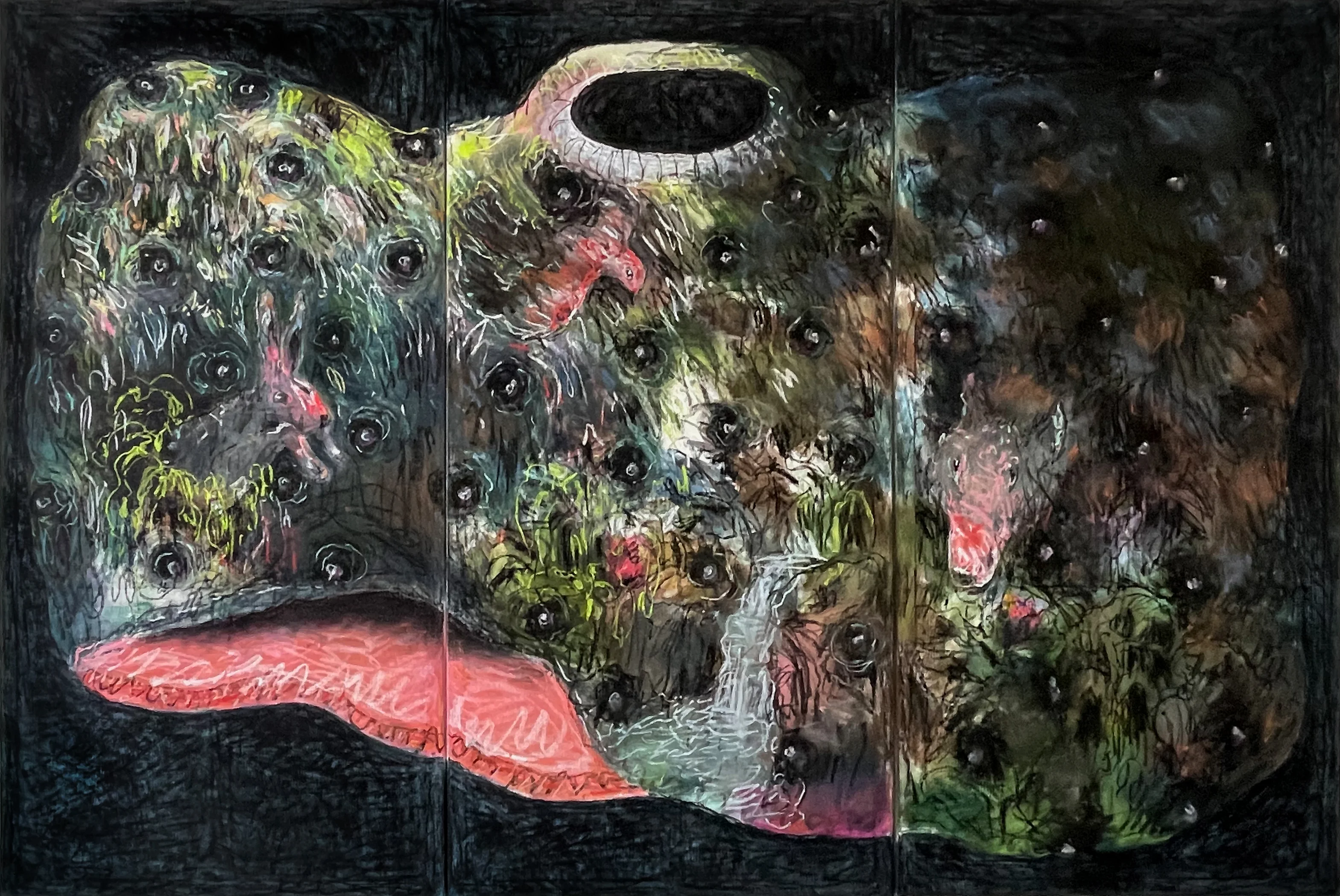 Ménine, Songes, Tryptique, Christophe Boulanger, Pastel sur toile