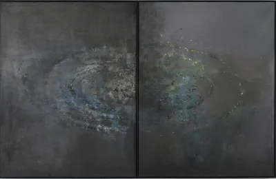 Grand stade (diptyque), huile sur toile, Cédric Carré, Villa Sonneville